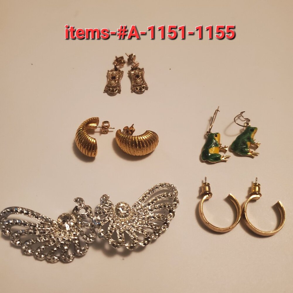 5 Pair of Earrings , items # A- 1151-1155. wt 43 grams.